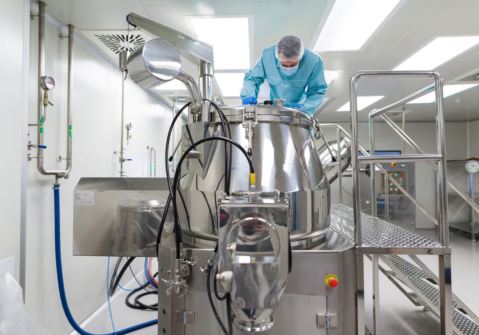 scientist look in steel tank
