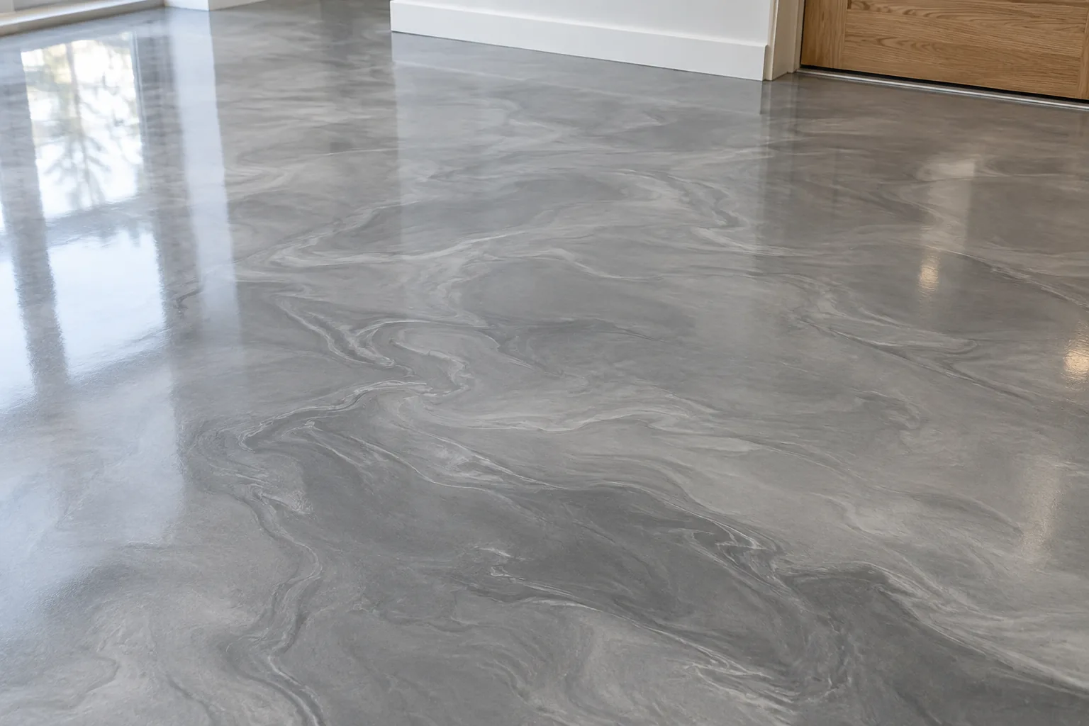 Silver-grey metallic epoxy finish with subtle flowing patterns — illustration